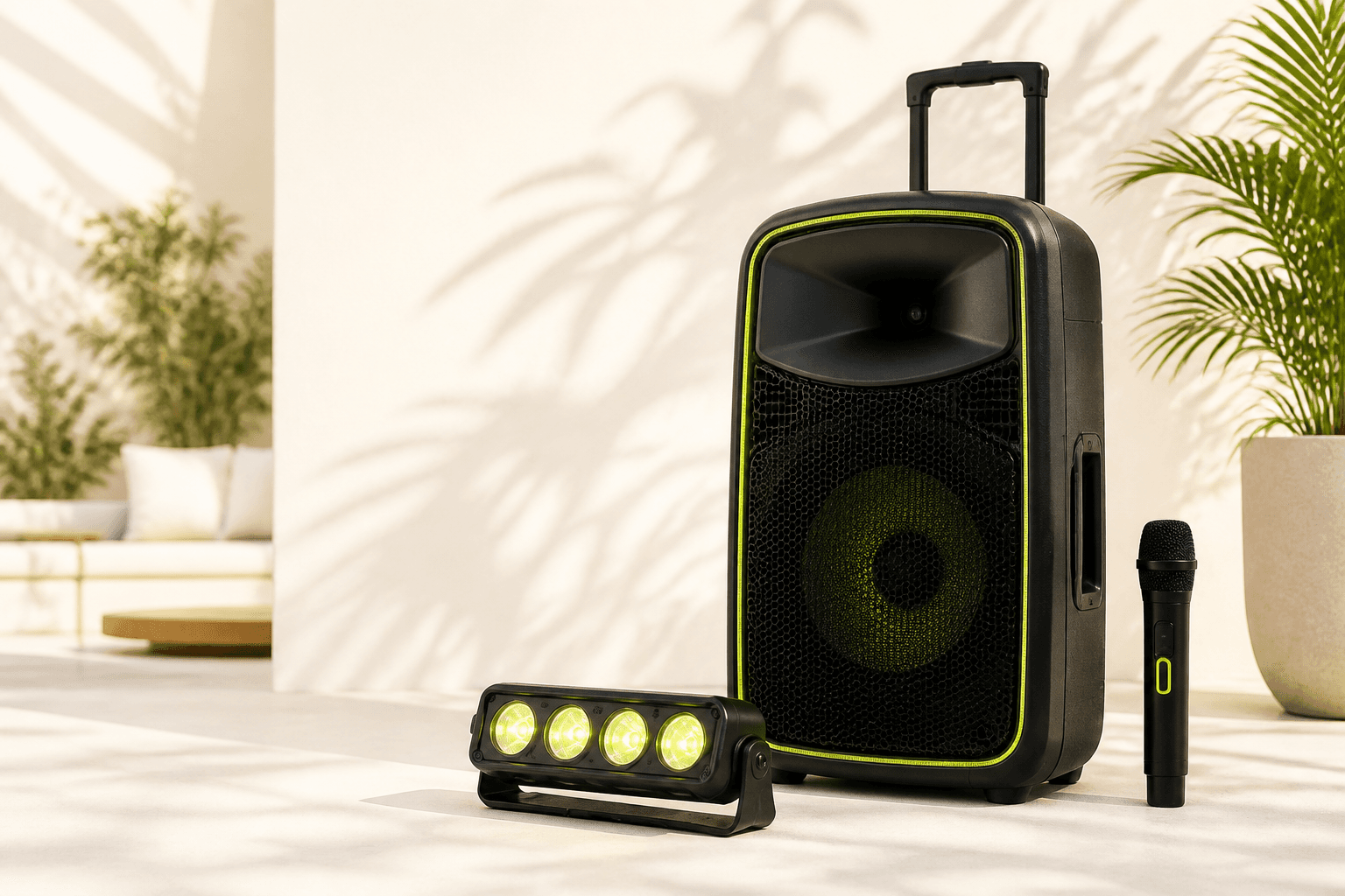 JBL PartyBox Stage 320 met verlichting, microfoon en lichtbalk